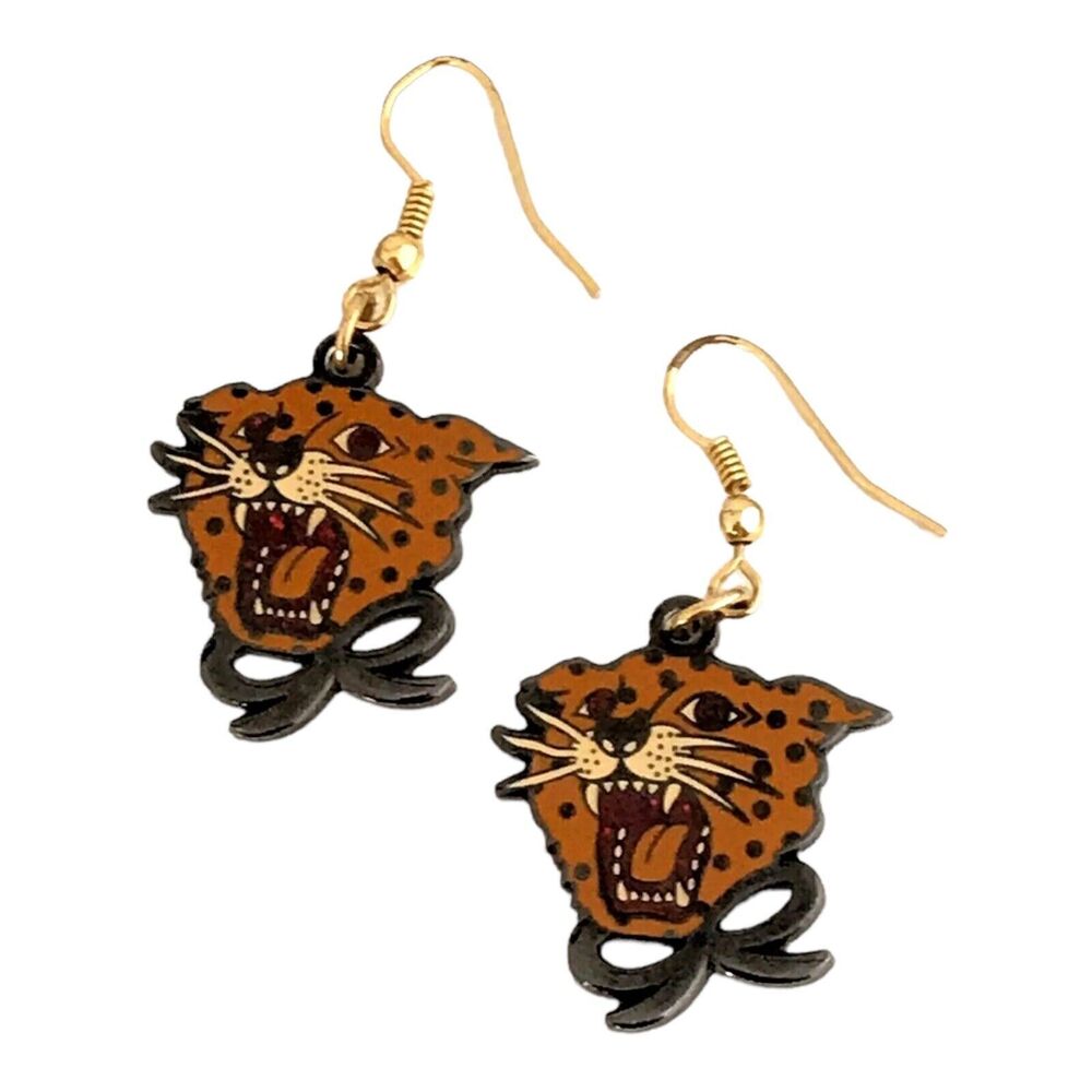 Cougar Earrings Hematite Tone by Miss Ladybug 8E